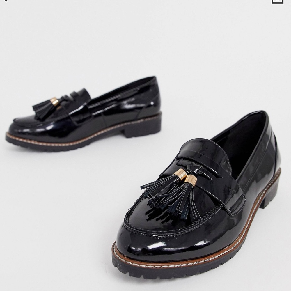 RAID maya black patent chunky flat loafers